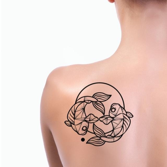 Geometric Two Fish Pisces Tattoo Design - Astro Tattoos