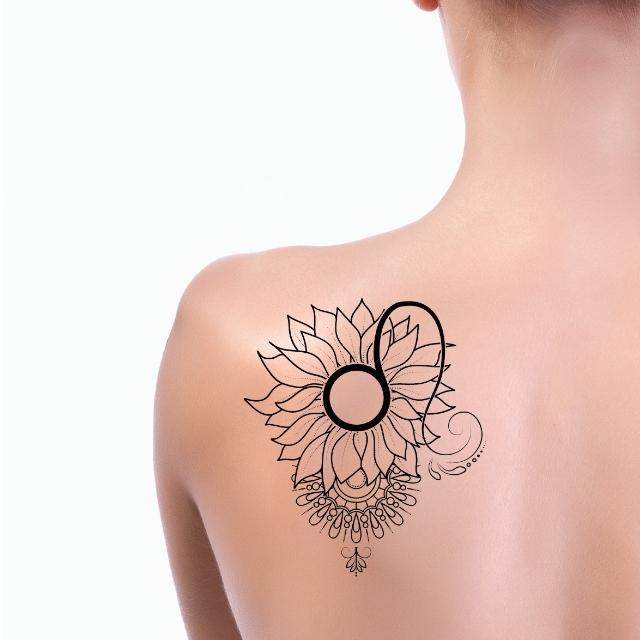 Sunflower Mandala Leo Tattoo Design - Astro Tattoos